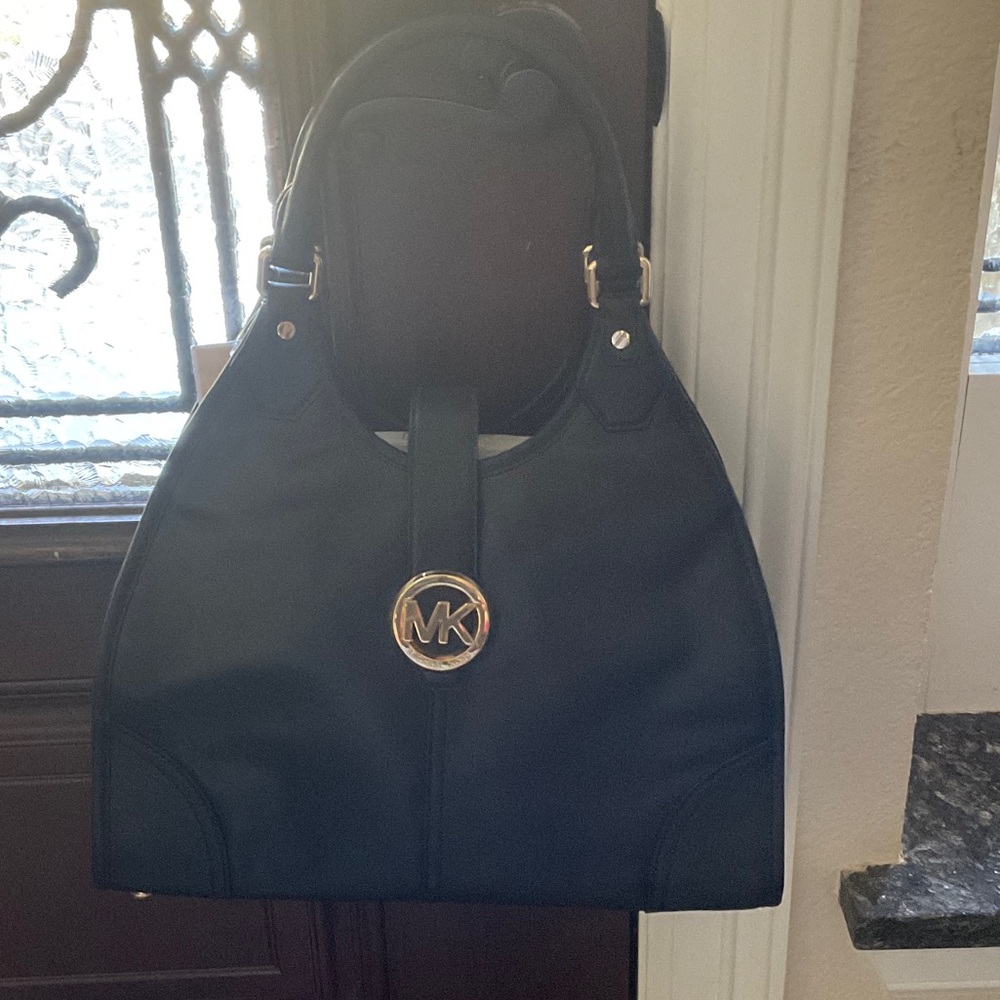 Michael Kors Black Shoulder Bag with Gold Accents